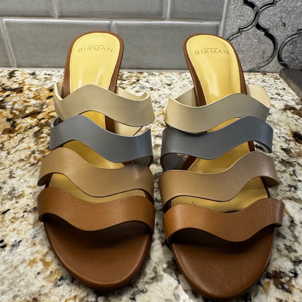 Alexandre Birman Tan and Gray Strappy Sandals